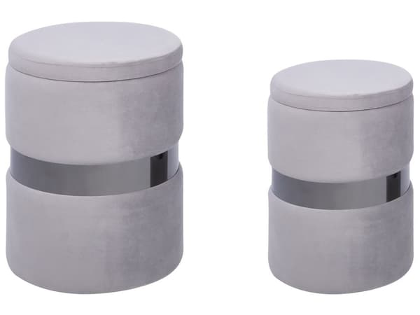 Set med 2 Förvaringspuffar Ljusgrå Klädsel i Polyestersammet Fotpall Glam-stil Elegant Design Vardagsrum Hall Sovrum