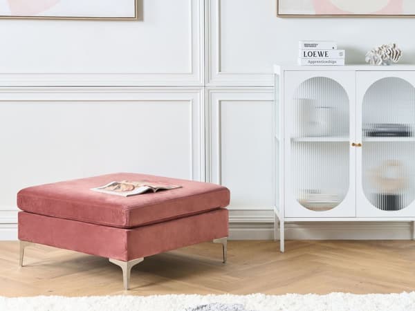 Schäslong Rosa Sammet Sittkudde Silver Metallben Glamourstil