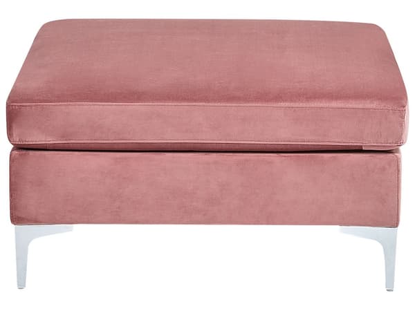 Fodskammel Lyserød Velour Top-Pude Sæde Sølv Metal Ben Glamourøs Stil Puf Skammel Fodstøtte Siddepuf Sæde Boligindretning Stue Soveværelse