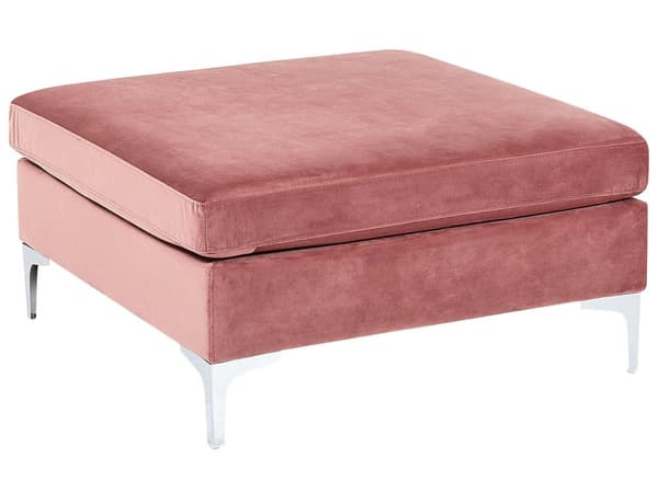 Fodskammel Lyserød Velour Top-Pude Sæde Sølv Metal Ben Glamourøs Stil Puf Skammel Fodstøtte Siddepuf Sæde Boligindretning Stue Soveværelse