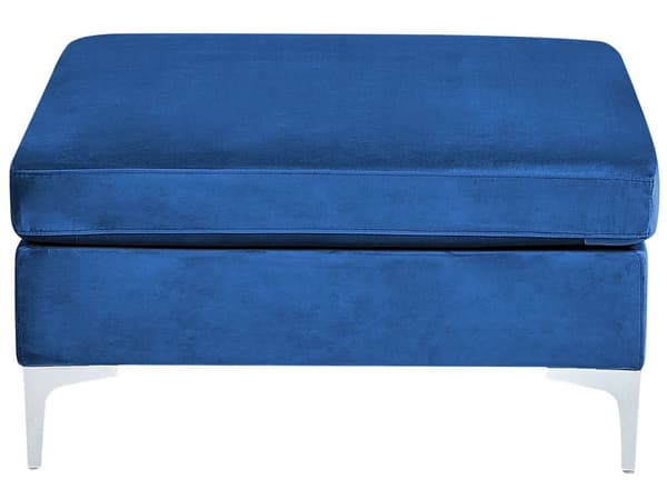 Fodskammel Blå Velour Polstret 85 x 85 cm Firkantet Moderne Glam Design Puf Skammel Fodstøtte Siddepuf Sæde Boligindretning Stue Soveværelse