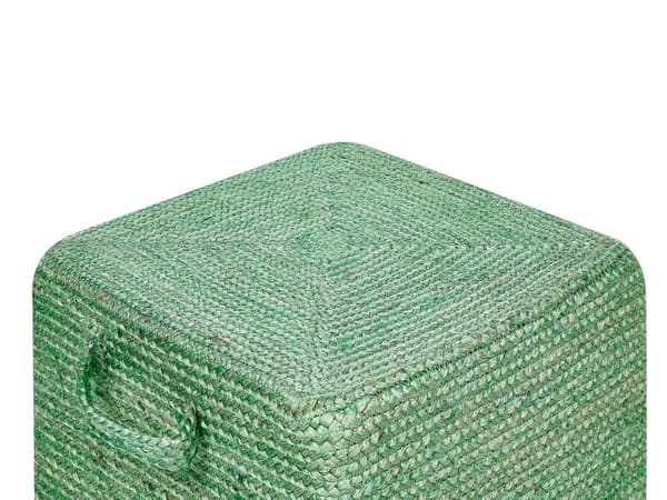 Puff Grønn Jute EPS Perler 45 x 45 x 30 cm Rektangulær Ottoman Boho Stil Hjem Tilbehør