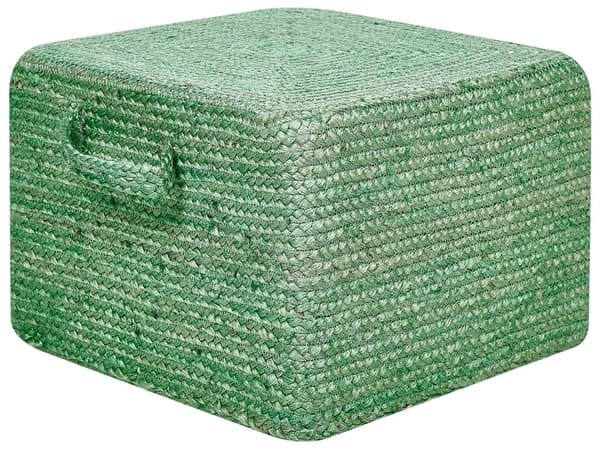 Puff Grønn Jute EPS Perler 45 x 45 x 30 cm Rektangulær Ottoman Boho Stil Hjem Tilbehør