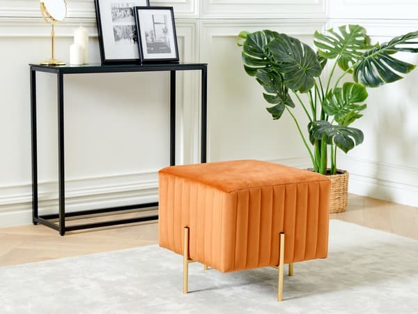 Schäslong Orange Sammetsklädsel Guld Metallben 48 cm Kvadrat Glamour