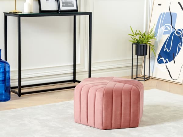 Puff Rosa Sammet 29 x 53 x 48 cm Stoppad Hexagon fotpall Glamour