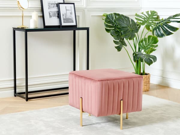 Schäslong Rosa Sammetsklädsel Guld Metallben 48 cm Kvadrat Glamour