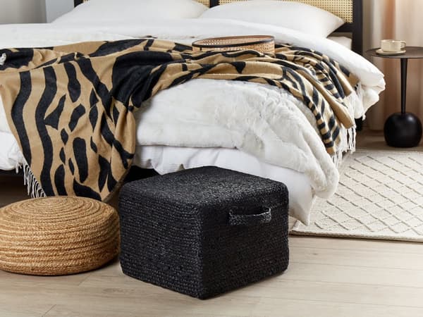Rahi musta juutti 45 x 45 x 30 cm EPS täytteellä neliskulmainen kahvoilla boho-tyyli
