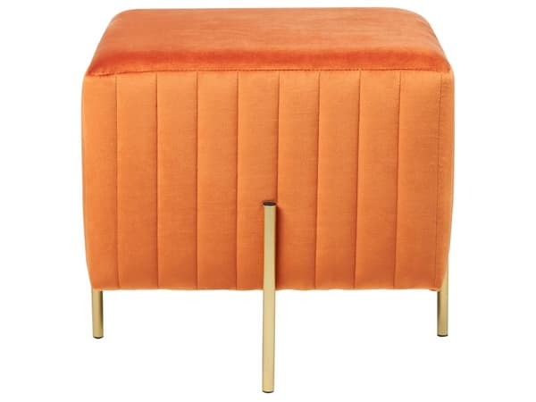 Fodskammel Orange Velour Guld Metalben 45 x 45 cm Firkantet Puf med Ben Stribet Siddepuf Polstret til Stue Soveværelse Indretning