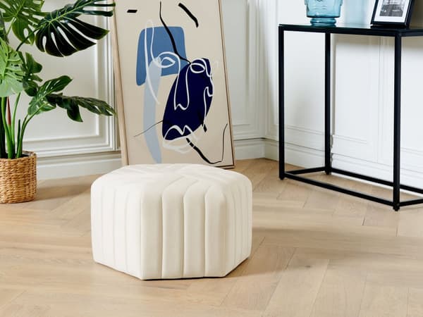 Puff Kremhvit Fløyel 48 x 53 x 29 cm Polstret Sekskantet Fotskammel Glamorøs stil Stue