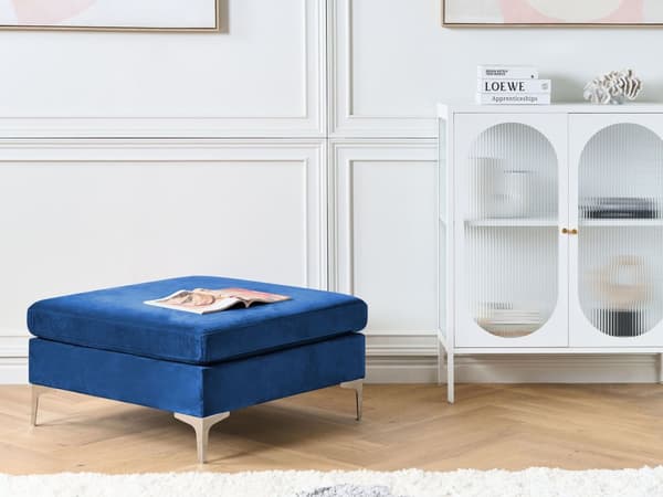 Fotskammel Blå Fløyel 85 x 48 x 85 cm Sølv metallben Glamorøs stil Moderne Stue Puff