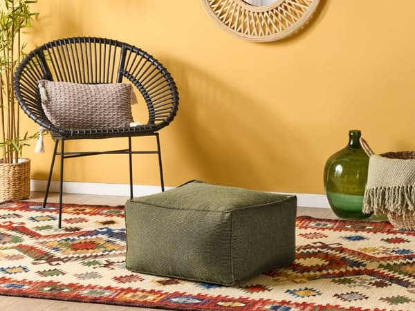 Puff Olivgrön EPS Pärlor Fyllning Solid Mönster Fyrkantig Boho Modern Tyg Fotpall Vardagsrum Sovrum Hall