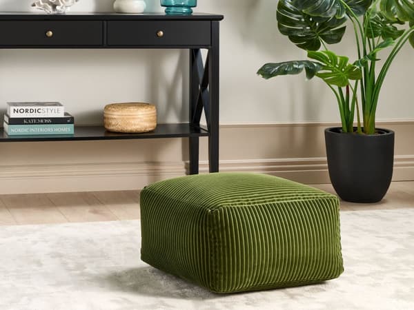 Puff Grønn Kordfløyel Fylling av EPS-kuler 50 x 50 x 30 cm Ensfarget Firkantet Boho Moderne Fotskammel Sittepute