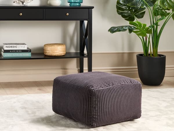Puff Mørkegrå Kordfløyel Fylling av EPS-kuler 50 x 50 x 30 cm Ensfarget Firkantet Boho Moderne Fotskammel Sittepute