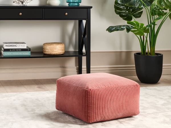 Puff Lys rød Kordfløyel Fylling av EPS-kuler 50 x 50 x 30 cm Ensfarget Firkantet Boho Moderne Fotskammel Sittepute