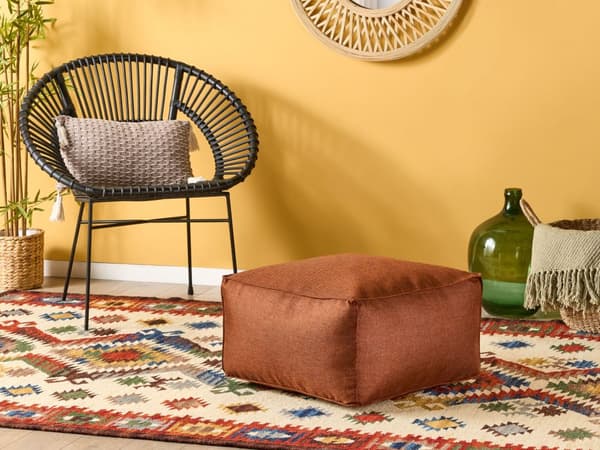 Puff Brun Stoff Polyester Fylling av EPS-kuler 50 x 50 x 30 cm Ensfarget Firkantet Boho Moderne Fotskammel Sittepute