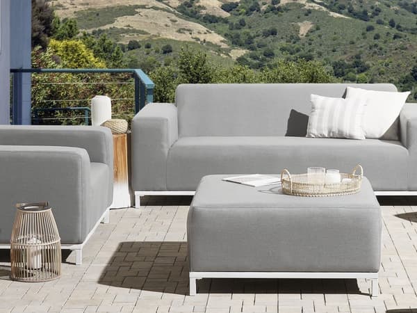 Fodskammel Grå Polyester 83 x 83 cm Moderne Ottoman Udendørs Nonwood Vedligeholdelsesfri Havemøbler Quickdry Skum Vandtæt Hynde til Have