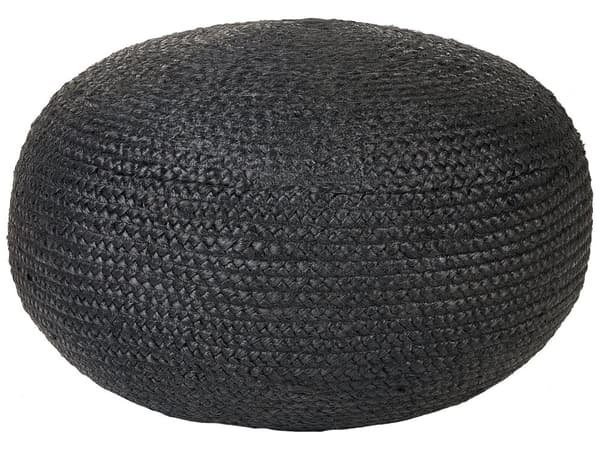 Puff Svart Jute EPS Pärlor Fyllning 45 x 45 x 30 cm Rund Ottoman Boho Stil Heminredning