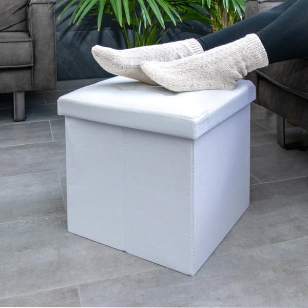 Fällbar Pall 38x38x38 cm Sittkub med förvaringsutrymme och lock av tyg med hålor Sits kub fotstöd förvaringslåda bröst ottoman