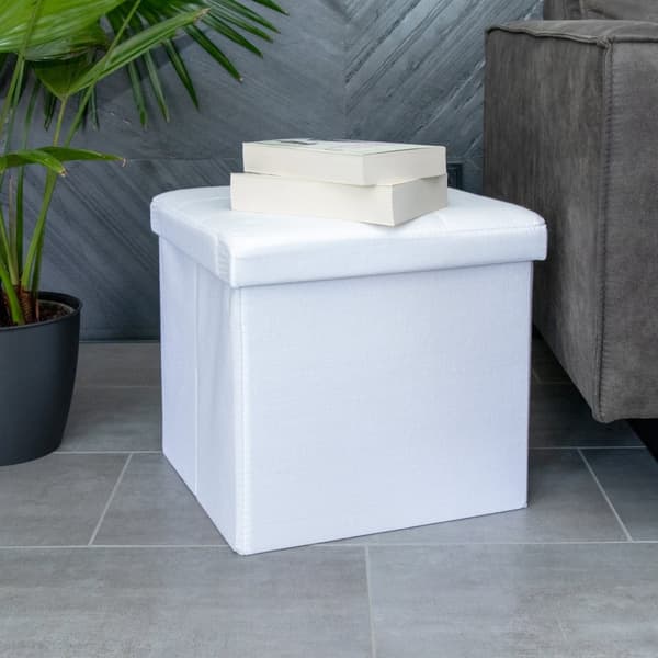 Fällbar Pall 38x38x38 cm Sittkub med förvaringsutrymme och lock av tyg med hålor Sits kub fotstöd förvaringslåda bröst ottoman
