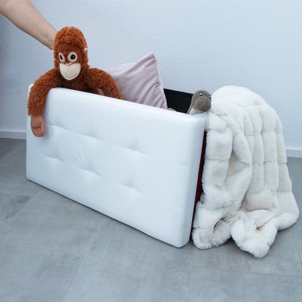 Fällbar Pall 76x38x38 cm Sittkub med förvaringsutrymme och lock av tyg med hålor Sits kub fotstöd förvaringslåda bröst ottoman