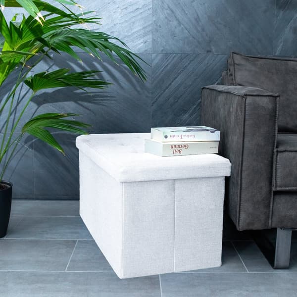Fällbar Pall 76x38x38 cm Sittkub med förvaringsutrymme och lock av tyg med hålor Sits kub fotstöd förvaringslåda bröst ottoman