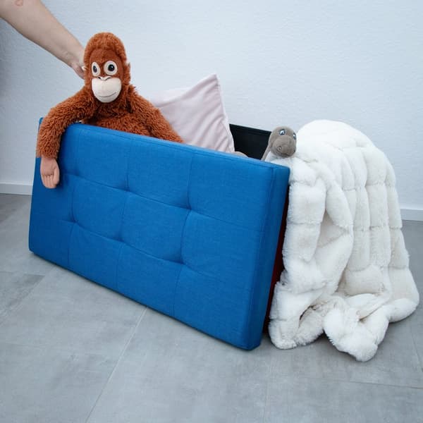 Fällbar Pall 76x38x38 cm Sittkub med förvaringsutrymme och lock av tyg med hålor Sits kub fotstöd förvaringslåda bröst ottoman