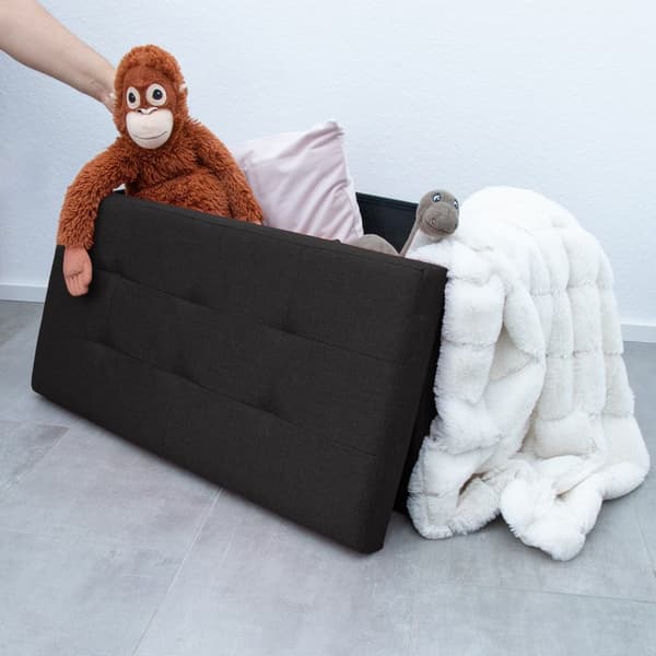 Fällbar Pall 76x38x38 cm Sittkub med förvaringsutrymme och lock av tyg med hålor Sits kub fotstöd förvaringslåda bröst ottoman
