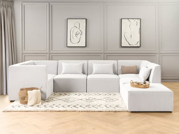 Fotpall Off-White Manchester Klädd Fyrkantig Fotpall Modern Design Vardagsrum