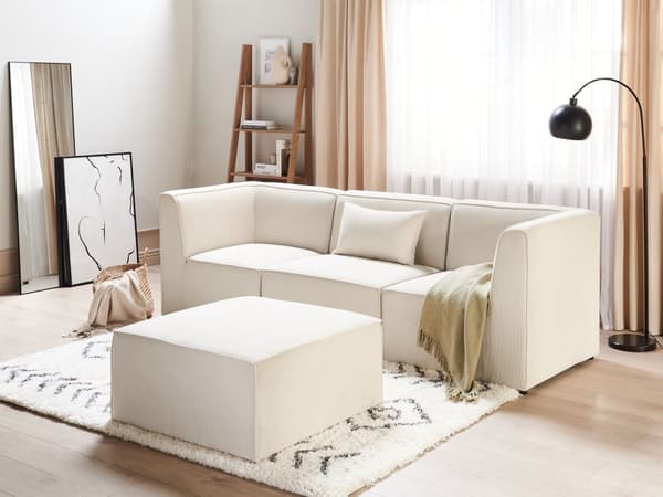 Fotskammel Beige Kordfløyel 83 x 83 cm Moderne design Ottoman Stue