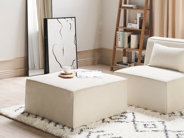 Fotskammel Beige Kordfløyel 83 x 83 cm Moderne design Ottoman Stue