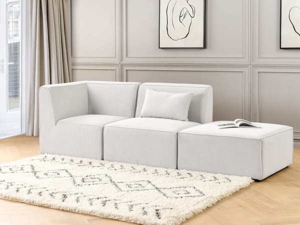 Fotskammel Off-white Kordfløyel 83 x 83 cm Moderne design Ottoman Stue