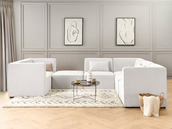Fotskammel Off-white Kordfløyel 83 x 83 cm Moderne design Ottoman Stue