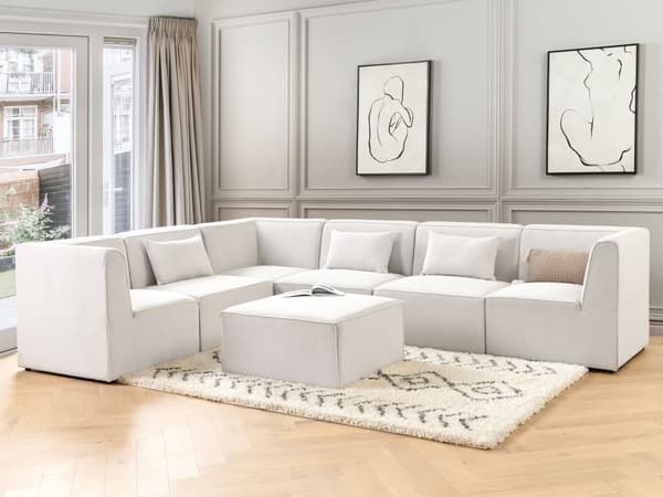 Fotskammel Off-white Kordfløyel 83 x 83 cm Moderne design Ottoman Stue