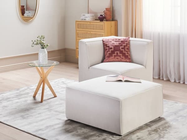 Fotskammel Off-white Kordfløyel 83 x 83 cm Moderne design Ottoman Stue