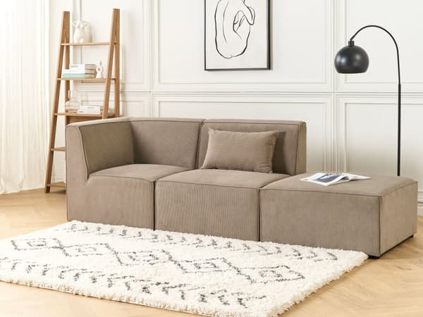 Ottoman Beige Taupe Manchester Klädd Fyrkantig Fotpall Modern Design