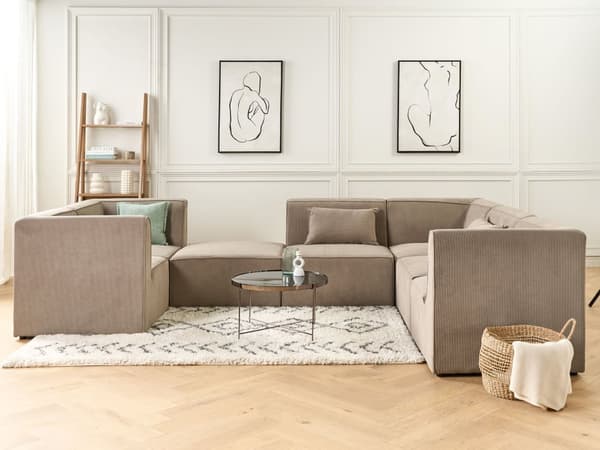 Ottoman Beige Taupe Manchester Klädd Fyrkantig Fotpall Modern Design