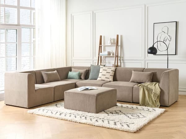 Ottoman Beige Taupe Manchester Klädd Fyrkantig Fotpall Modern Design