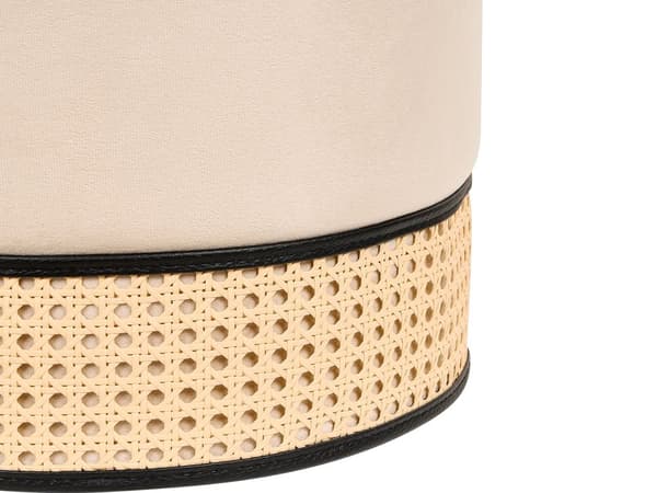 Rahi beige samettiverhoilu luonnollinen rottinkipanta moderni tyyli