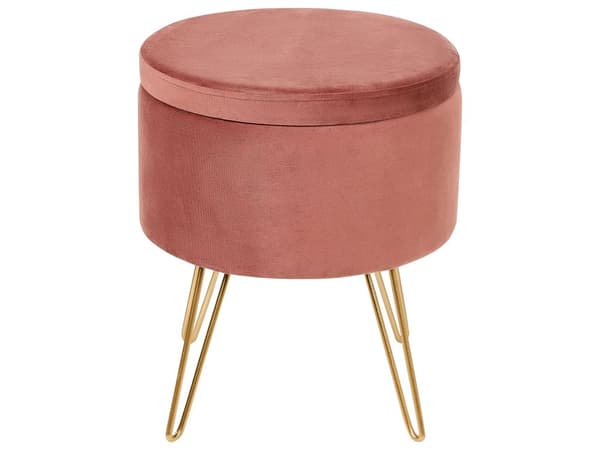 Förvaringspuff Rosa Sammet 42 x 42 x 44 cm Guld Metallben Klädsel Ottoman Fotpall Glamour Modern Design Vardagsrumstillbehör