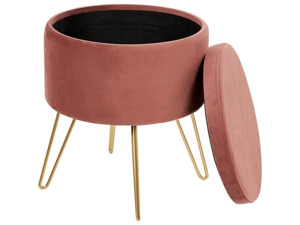 Förvaringspuff Rosa Sammet 42 x 42 x 44 cm Guld Metallben Klädsel Ottoman Fotpall Glamour Modern Design Vardagsrumstillbehör