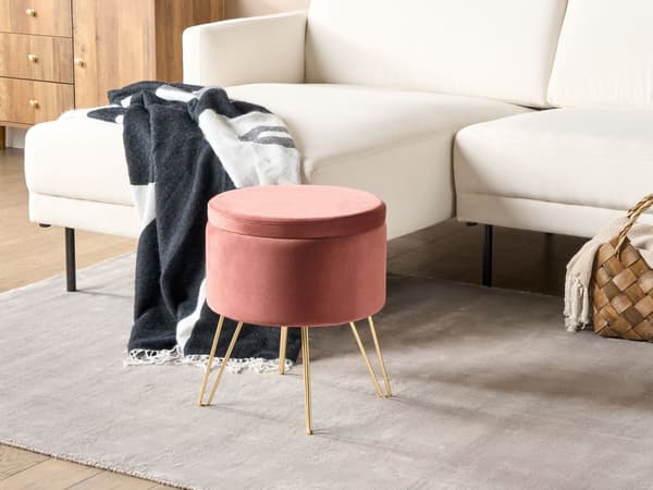 Förvaringspuff Rosa Sammet 42 x 42 x 44 cm Guld Metallben Klädsel Ottoman Fotpall Glamour Modern Design Vardagsrumstillbehör