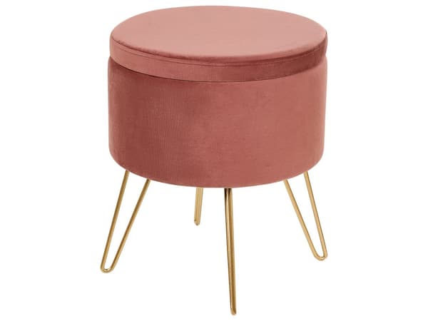 Förvaringspuff Rosa Sammet 42 x 42 x 44 cm Guld Metallben Klädsel Ottoman Fotpall Glamour Modern Design Vardagsrumstillbehör