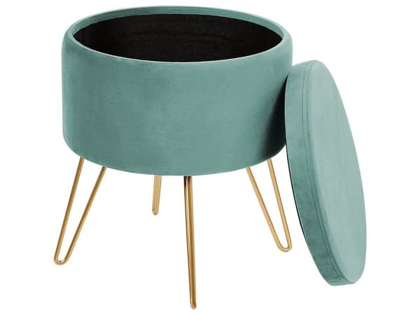 Förvaringspuff Pastell Mintgrön Sammet 42 x 42 x 44 cm Guld Metallben Klädsel Ottoman Fotpall Glamour Modern Design Vardagsrumstillbehör