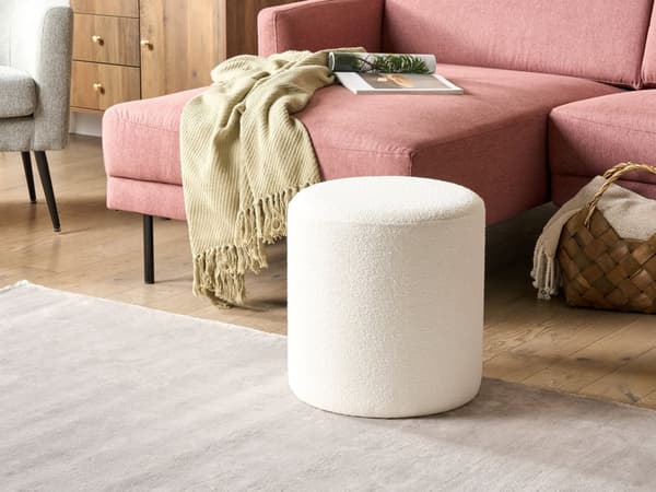 Puff Hvit Bouclé 39 x 39 x 41 cm Rund form Trendy Moderne Fotskammel Stue Soverom