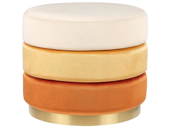Puff Oransje Fløyel 48 x 48 x 41 cm Rund form Gullfarget base Glam Moderne Fotskammel Stue Soverom