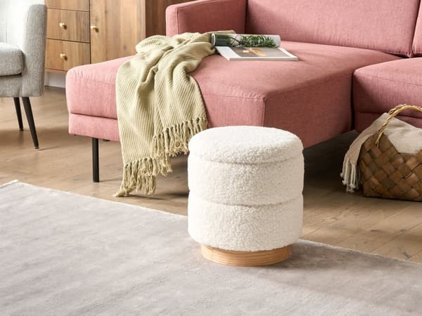 Puff Vit Teddy Bouclé Klädsel Fotpall Förvaring Vit Soft Touch Enfärgad Vardagsrum Sovrum