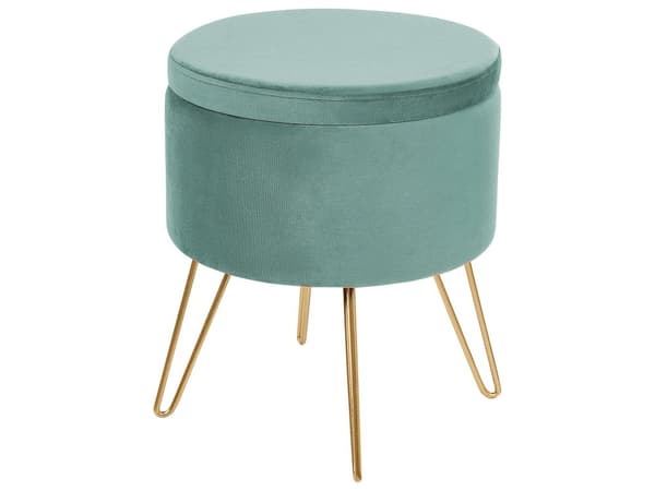 Puff med oppbevaring Grønn Fløyel 42 x 42 x 44 cm Rund form Gullfarget metallben Moderne Glam Fotskammel Tilbehør