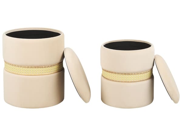 Sett med 2 puffer Beige Fløyel Oppbevaringsplass Moderne design Rund form Dekorative Fotskammel Stue Soverom