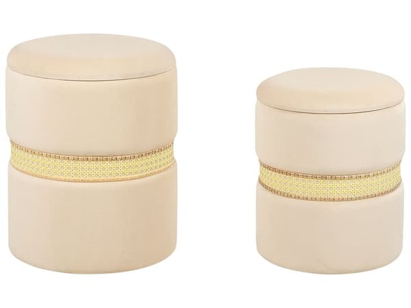 Sett med 2 puffer Beige Fløyel Oppbevaringsplass Moderne design Rund form Dekorative Fotskammel Stue Soverom