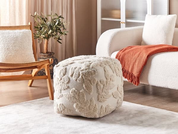 Rahi beige 50 x 50 cm puuvilla EPS-täyte neliö tuftattu lehtikuvio boho moderni